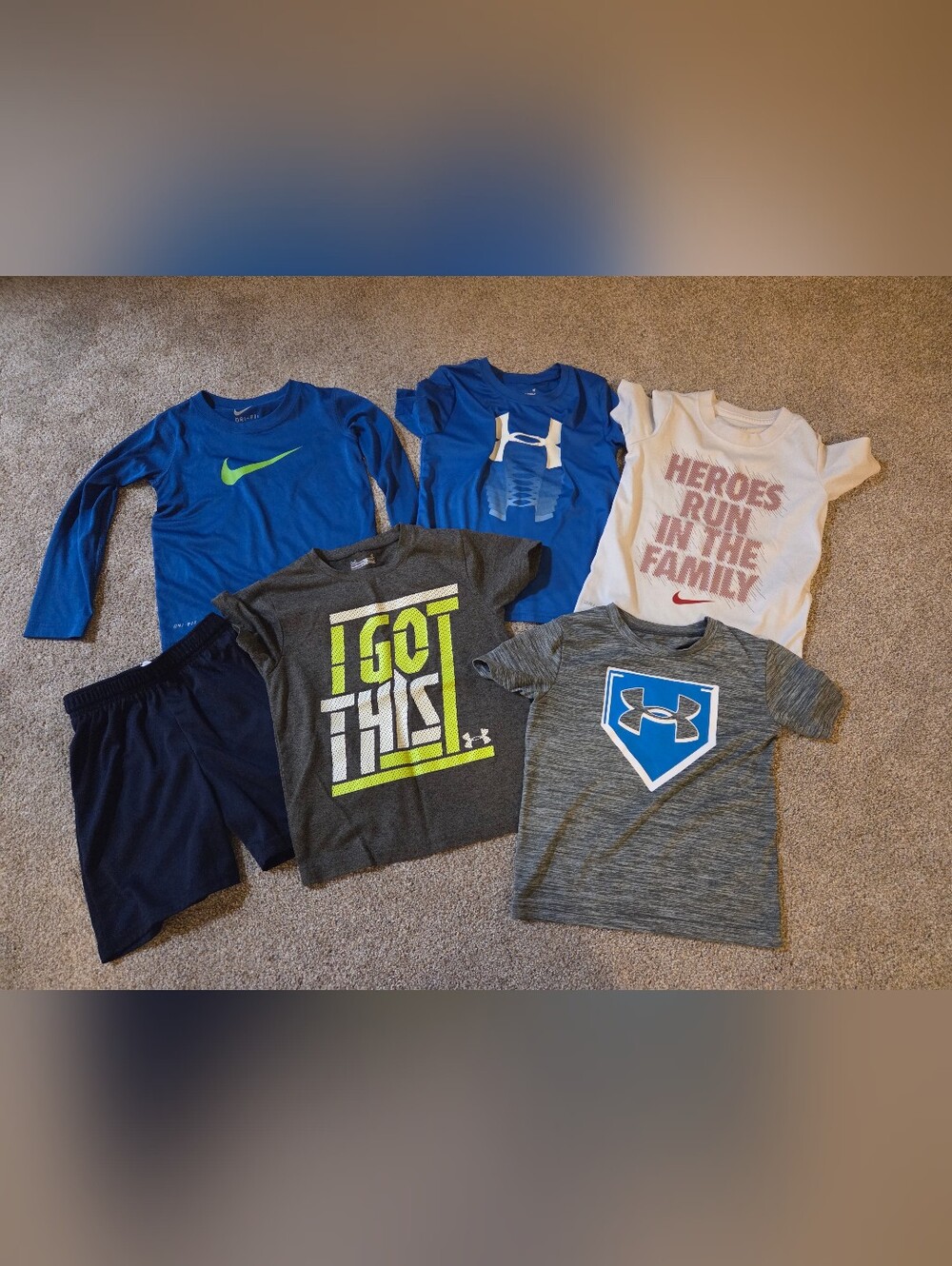 Under Armour Boys' Gray Heather Tee with Blue Shield Logo